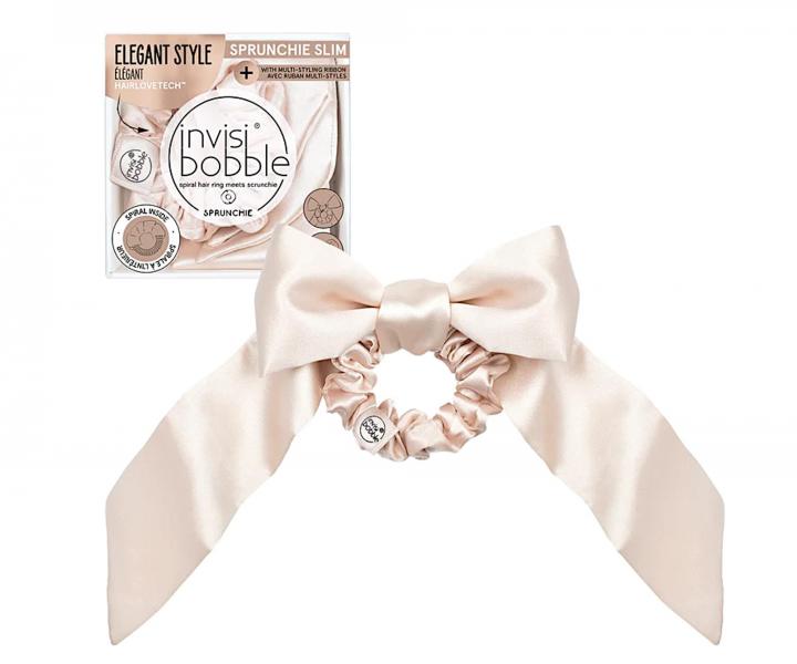 Ozdobná spirálová gumička s mašlí Invsibobble Scrunchie Slim Ballerina Bow - růžová