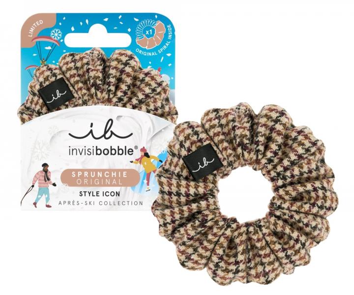 Ozdobná spirálová gumička Invisibobble Sprunchie Original Aprés-Ski Jacquard - vzorovaná hnědá