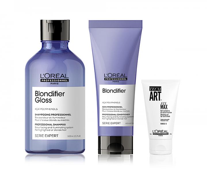 Sada pro blond vlasy Loréal Serie Expert Blondifier - šampon + péče + gel na vlasy zdarma