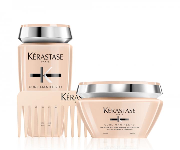 Sada pro vlnité a kudrnaté vlasy Kérastase Curl Manifesto - šampon + maska + hřeben zdarma