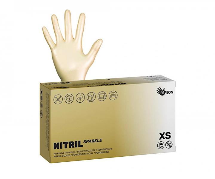 Nitrilové rukavice Espeon Nitril Sparkle - 100 ks, perleťové zlaté, velikost XS