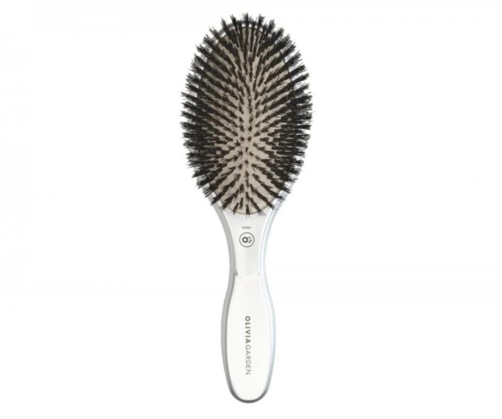Oválný kartáč na vlasy s kančími štětinami Olivia Garden Expert Care Oval - stříbrný