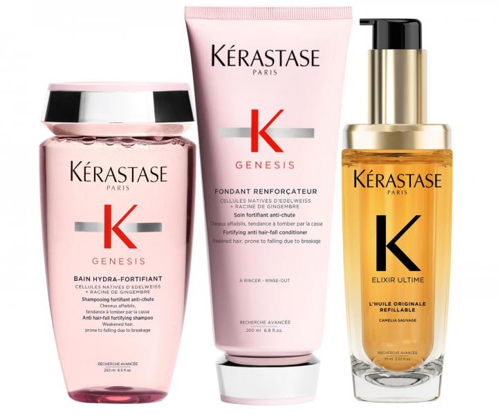 Sada pro pos�len� vlas� se sklonem k pad�n� K�rastase Genesis s olejem Elixir Ultime L'Huile Originale Refillable