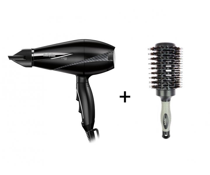 Fén na vlasy BaByliss 6610DE - 2100 W, černý + kartáč na vlasy BaByliss 45 mm ZDARMA
