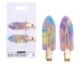 Spony do vlas� s podlo�kami Sister Young Lily Makeup Hair Clips Set - 6 cm, 2 ks - r��ovo-fialov�