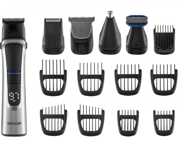 Multifunkční zastřihovač vlasů, vousů a celého těla Sencor Multigroomer Set for Men SHP 8500BK - stříbrný