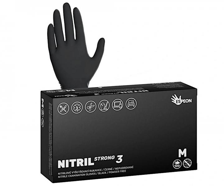 Silné nitrilové rukavice se zdrsněným povrchem Espeon Nitril Strong 3 - 100 ks, černé, velikost M