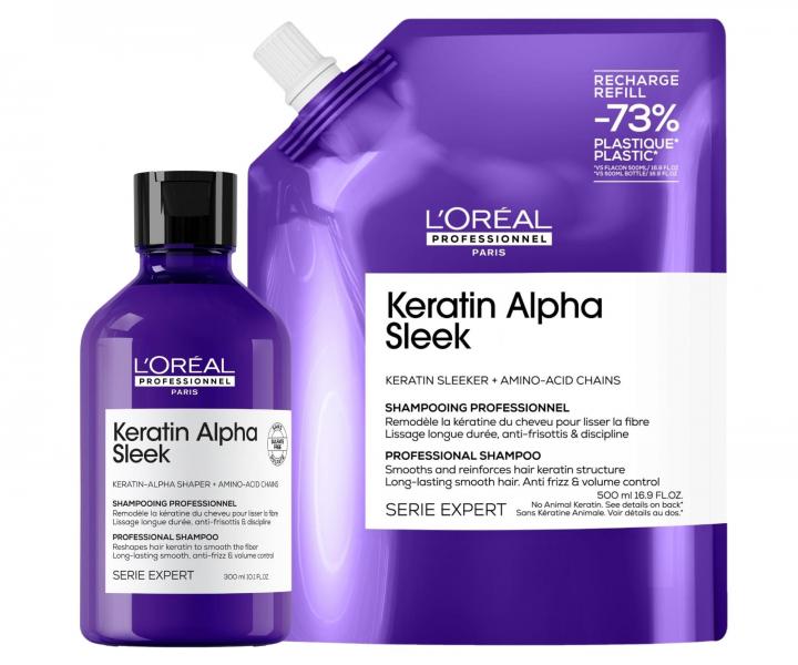 �ampon pro uhlazen� krepat�ch vlas� Lor�al Professionnel Serie Expert Keratin Alpha Sleek - 300 ml + n�hradn� n�pl� - 500 ml