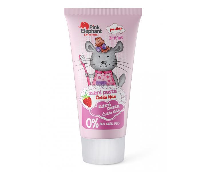 Dětská zubní pasta s příchutí jahod Pink Elephant Činčila Nela - 50 ml