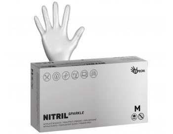 Nitrilové rukavice Espeon Nitril Sparkle - 100 ks, perleťové stříbrné, velikost M