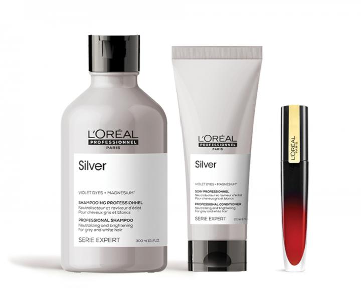 Sada na �ediv� a b�l� vlasy Lor�al Silver - �ampon + p��e + tekut� rt�nka zdarma