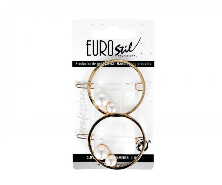 Ozdobná spona do vlasů kulatá s perlami Eurostil Profesional - 4,5 cm, zlatá, 2 ks