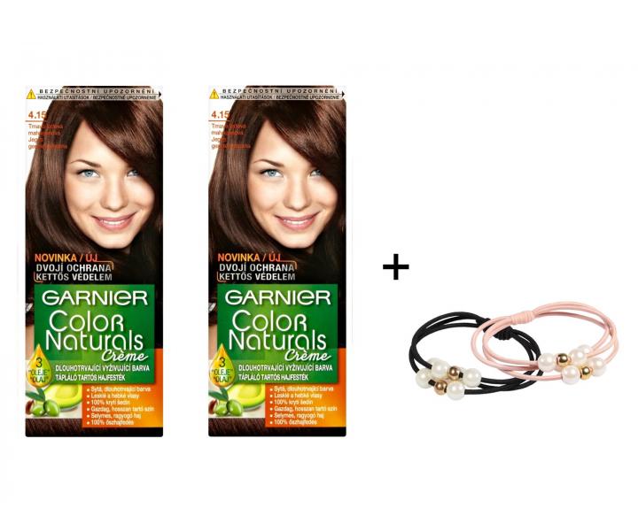 Sada 2 ks permanentní barvy Garnier Color Naturals 4.15 + gumičky L´oréal Paris zdarma