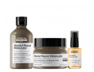 Sada pro pokozen vlasy Loral Professionnel Serie Expert Absolut Repair Molecular + olejov pe 30 ml zdarma