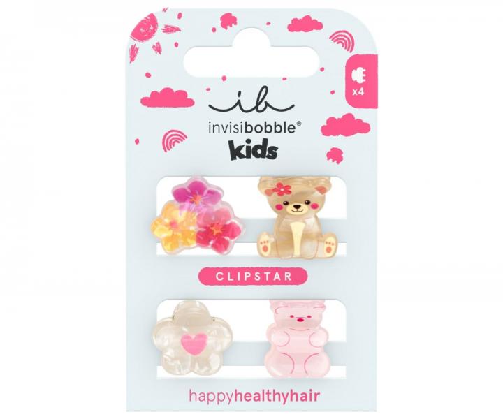 D�tsk� vesel� sk�ipe�ky do vlas� Invisibobble Clipstar Kids Bearly Bloomed - 4 ks