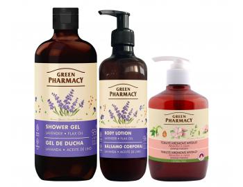 Sada t�lov� p��e s levandul� a ln�n�m olejem Green Pharmacy Lavender + tekut� m�dlo zdarma