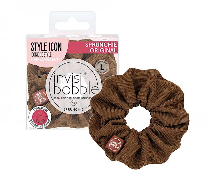 Ozdobná spirálová gumička Invisibobble Sprunchie Original Woke Up Like This - hnědá
