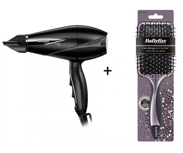 Fén na vlasy BaByliss 6610DE, černý + Široký plochý kartáč na vlasy BaByliss ZDARMA
