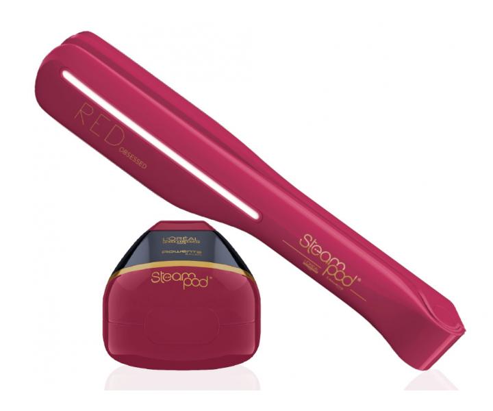 Žehlička na vlasy s párou Loréal SteamPod 2.0 Limited Edition Red Obsessed Retail - červená