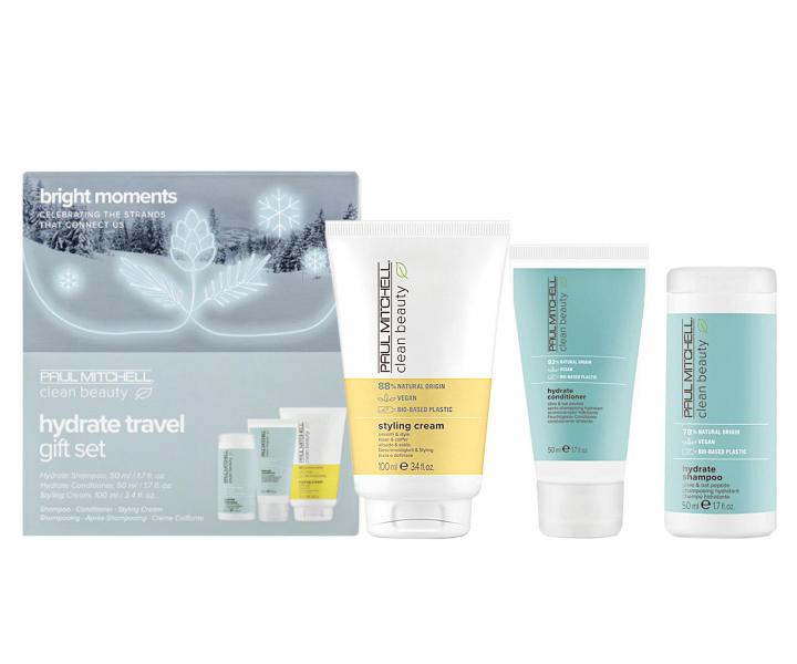 Dárková cestovní sada pro suché vlasy Paul Mitchell Clean Beauty Hydrate Travel Bright Moments