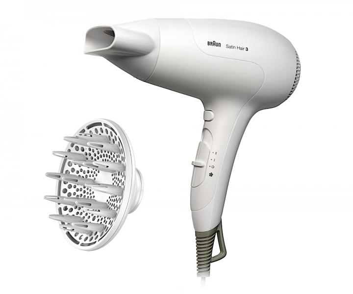 Fén na vlasy s difuzérem Braun Satin Hair 3 HD 385 - 2000 W, bílý