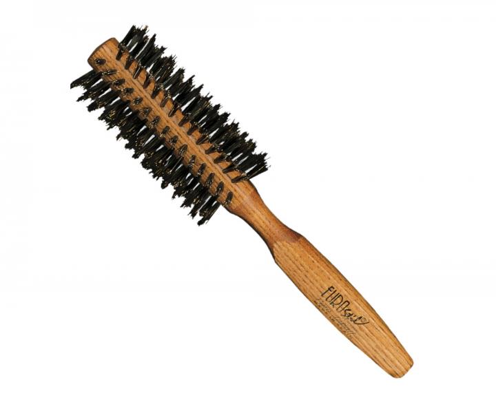 Kulatý dřevěný kartáč na vlasy s kančími štětinami Eurostil Profesional - 18 mm