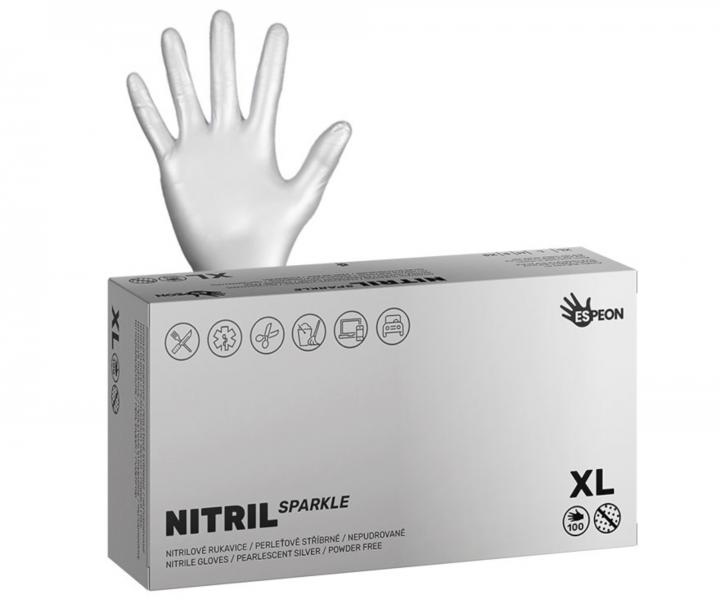 Nitrilové rukavice Espeon Nitril Sparkle - 100 ks, perleťové stříbrné, velikost XL