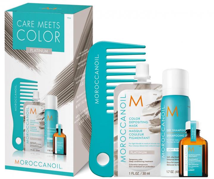 Sada pro oživení vlasů Moroccanoil Care Meets Color Platinum - hřeben, maska, suchý šampon, olej