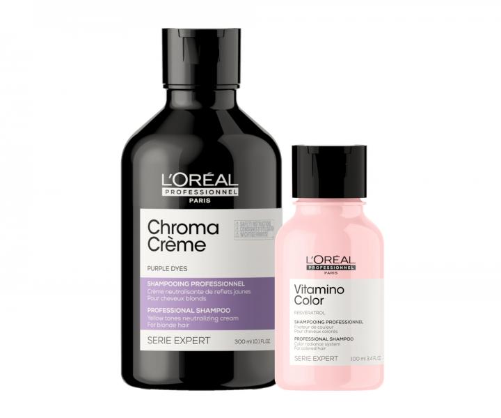 Šampon pro neutralizaci žlutých tónů Loréal Chroma Créme - 300 ml + šampon 100 ml zdarma