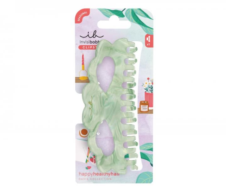 Velký skřipec do vlasů Invisibobble Clipstar L Oasis Matcha Reset - světle zelený s jantarovým designem