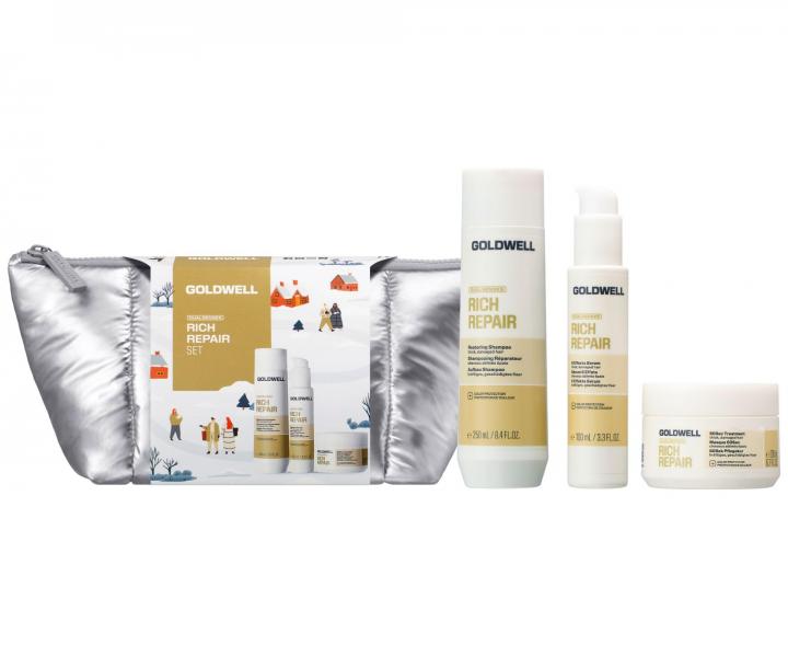 D�rkov� sada pro such� a po�kozen� vlasy Goldwell Dualsenses Rich Repair Set + kosmetick� ta�ti�ka zdarma