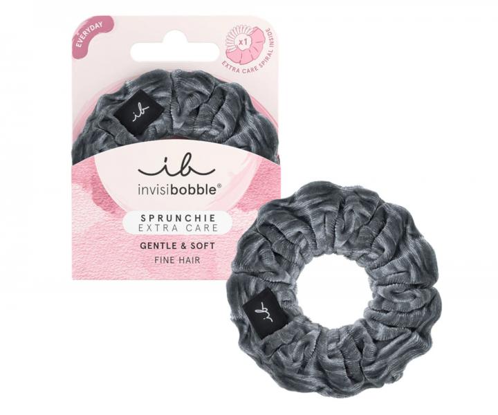 Ozdobná spirálová gumička Invisibobble Sprunchie Extra Care Soft As Silk - stříbrná