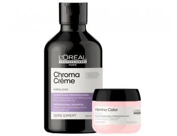Šampon pro neutralizaci teplých tónů Loréal Professionnel Serie Expert Chroma Cr&#232;me - fialový šampon pro neutralizaci žlutých tónů - 300 ml + maska pro barvené vlasy 75 ml zdarma