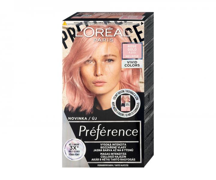 Permanentní barva na vlasy Loréal Préférence 9.213 Rose Gold - růžovozlatá