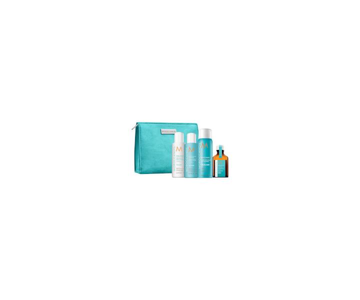 Cestovní balíček pro objem vlasů Moroccanoil Volume Takes Flight + zdarma semišová taštička