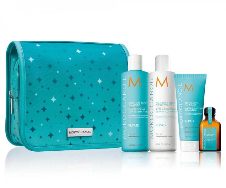 Dárková sada Moroccanoil Twinkle Repair pro regeneraci vlasů + kosmetická taštička zdarma