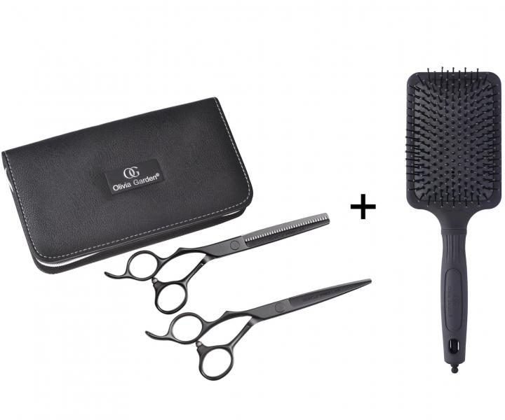 Sada nůžek pro leváky 5,75" a efilačních 6,35" SilkCut Pro Matt Black Olivia Garden + kartáč zdarma