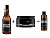 Pánská sada Redken Brews - čistící šampon 3v1 + matující hlína + čistící šampon 3v1 zdarma