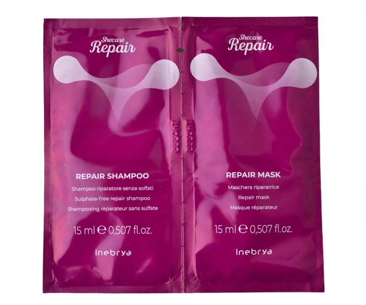 Šampon a maska pro velmi poškozené vlasy Inebrya Shecare Repair - 2x15 ml