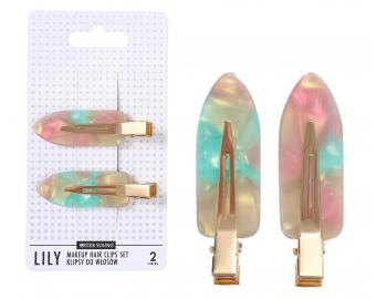 Spony do vlas� s podlo�kami Sister Young Lily Makeup Hair Clips Set - 6 cm, 2 ks - r��ovo-zelen�
