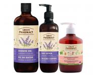 Sada t�lov� p��e s levandul� a ln�n�m olejem Green Pharmacy Lavender + tekut� m�dlo zdarma
