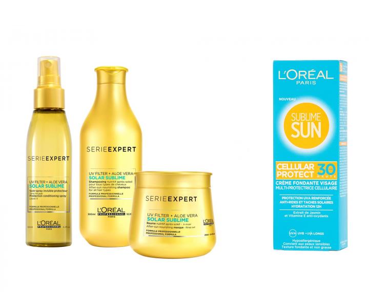 Sada pro ochranu vlasů před sluncem Loréal Solar Sublime + opalovací krém Loréal SPF 30 zdarma