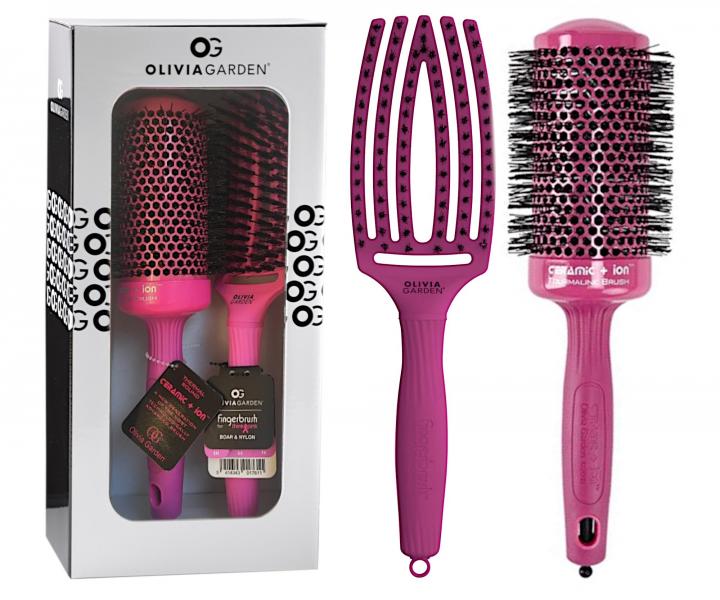 Dárková sada kartáčů na vlasy Olivia Garden Bright Pink Set