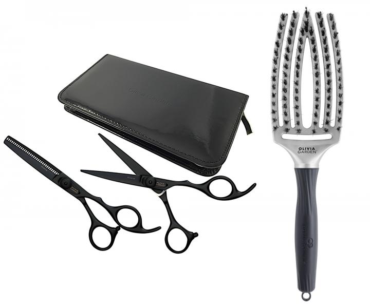 Sada nůžek 5,75" a 6,35" Olivia Garden Xtreme™ Matt Black Edition + kartáč zdarma