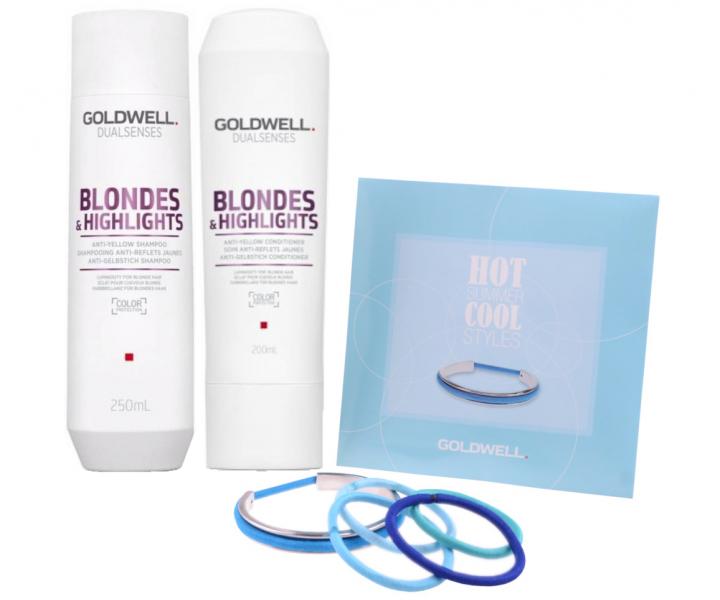 Sada pro blond a melírované vlasy Goldwell - šampon + kondicionér + náramek s gumičkami ZDARMA