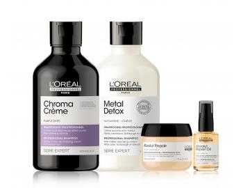 Šampon pro neutralizaci teplých tónů Loréal Professionnel Serie Expert Chroma Cr&#232;me - sada - fialový šampon + šampon proti kovům + olejová péče a maska zdarma
