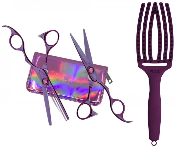 Sada nůžek 5,75" a efilačních nůžek 6,35" Olivia Garden SilkCut ThinkPink + kartáč zdarma