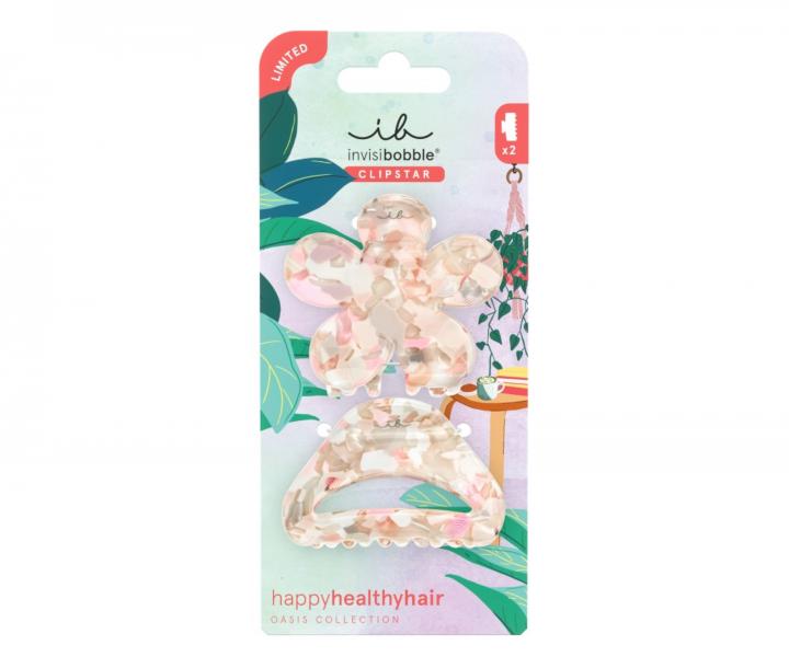 Skřipce do vlasů Invisibobble Clipstar M Oasis Refreshed Bloom - 2 ks, pastelové odstíny s květinovými vzory