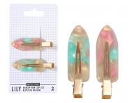 Spony do vlas� s podlo�kami Sister Young Lily Makeup Hair Clips Set - 6 cm, 2 ks - r��ovo-zelen�