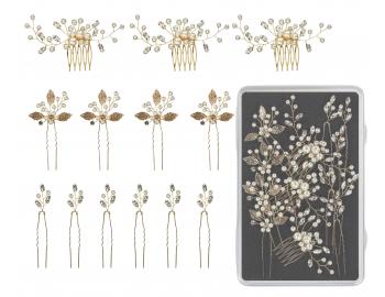 Sada ozdobných vlásenek a hřebínků Sibel Festive Hair Pins Golden Color Kit - 13 ks, zlatá